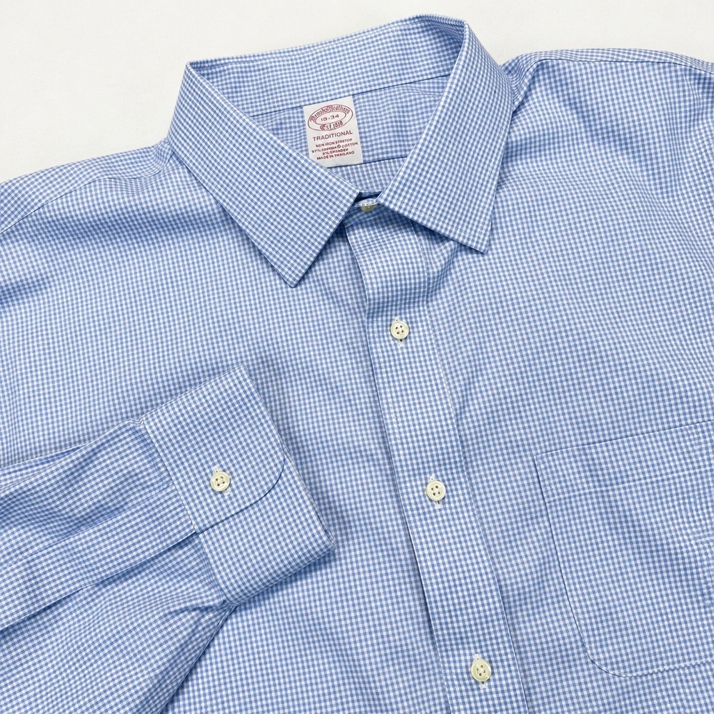 Brooks Brothers Mens 18-34 Traditional Non-Iron Dress Shirt Blue Gingham